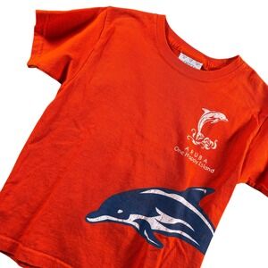 VTG Yacht Club Kids Orange Aruba Dolphin Graphic Tee Sz M One Happy Island